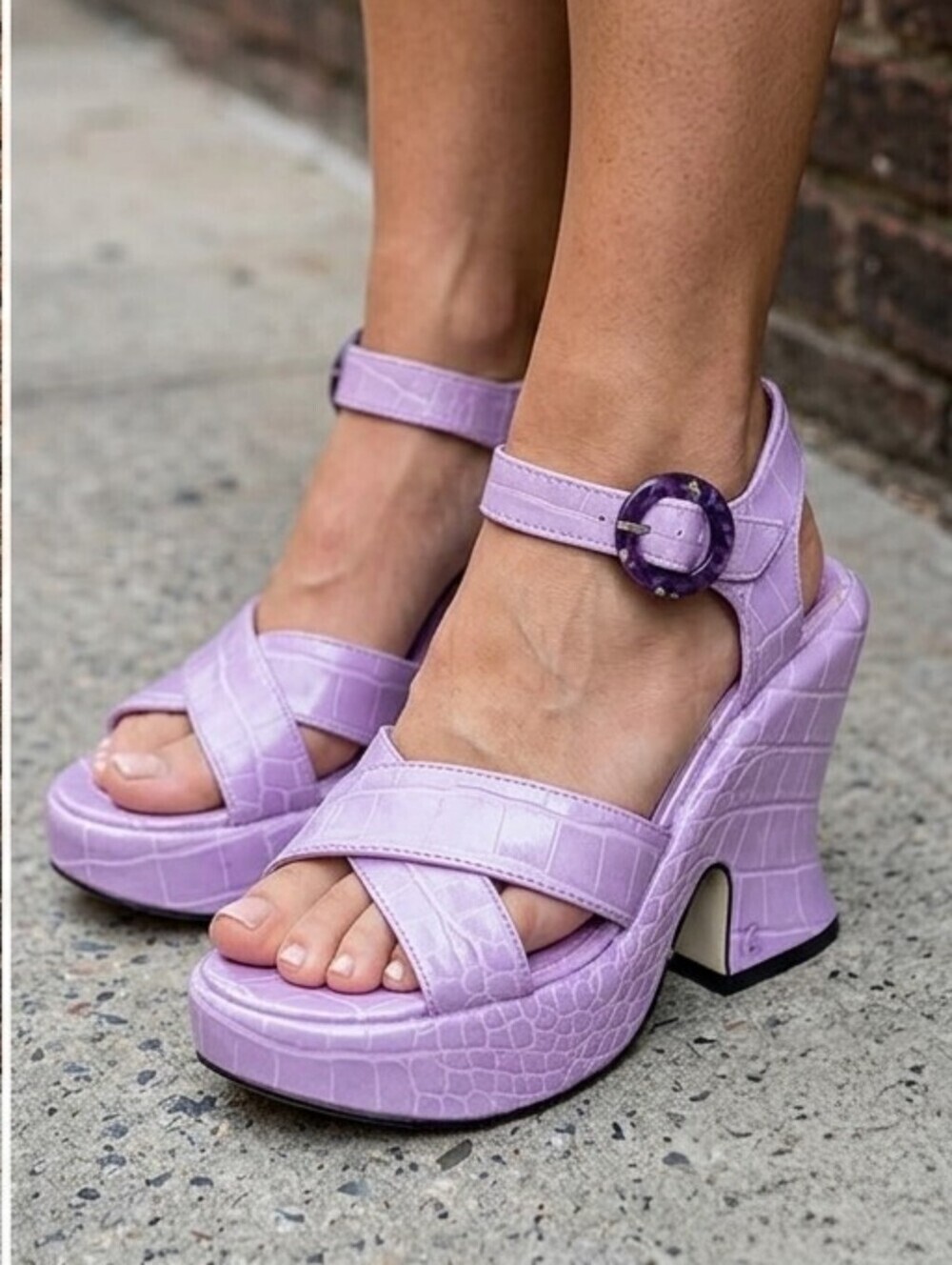 Circus by Sam Edelman Peony Fiji Flower Croc Platform Sandals Lilac Purple 7.5M